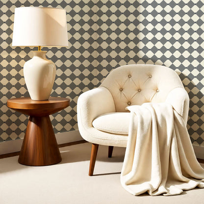 Emma Diamonds Dove Slate Cream Wallpaper