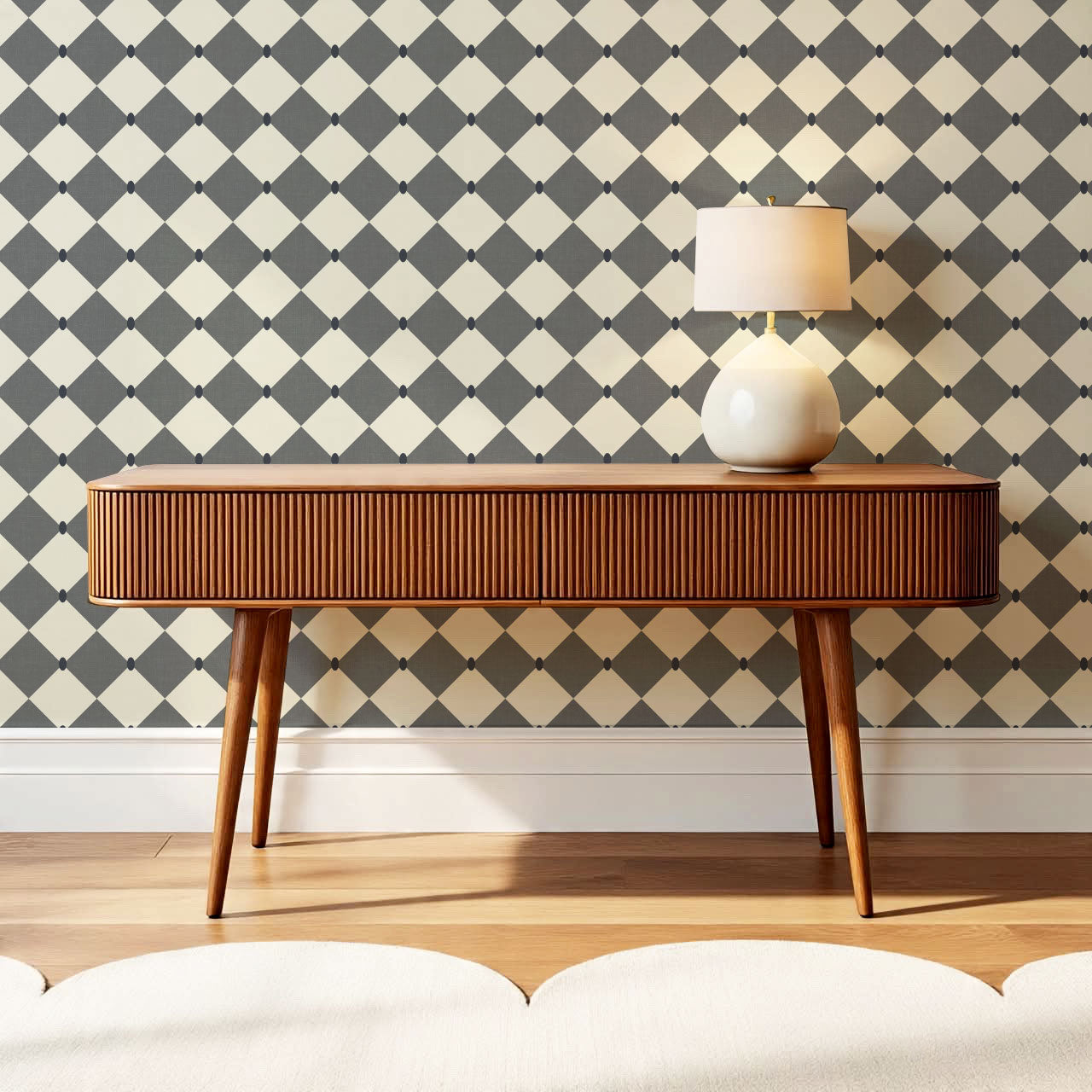 Emma Diamonds Dove Slate Cream Wallpaper