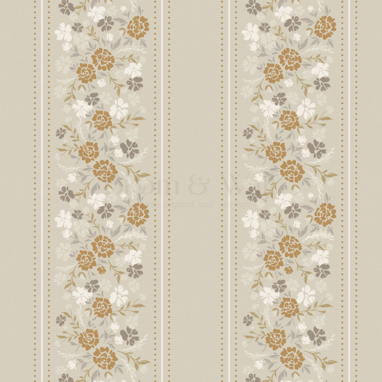 Emmeline Dotted Blooming Beige Vines Wallpaper