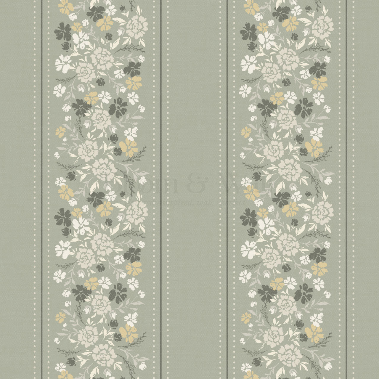 Emmeline Dotted Blooming Sage Vines Wallpaper