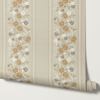 Emmeline Dotted Blooming Beige Vines Wallpaper