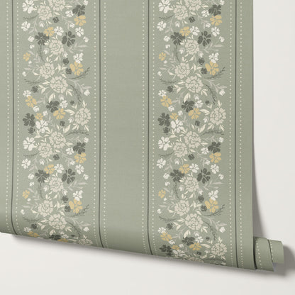 Emmeline Dotted Blooming Sage Vines Wallpaper