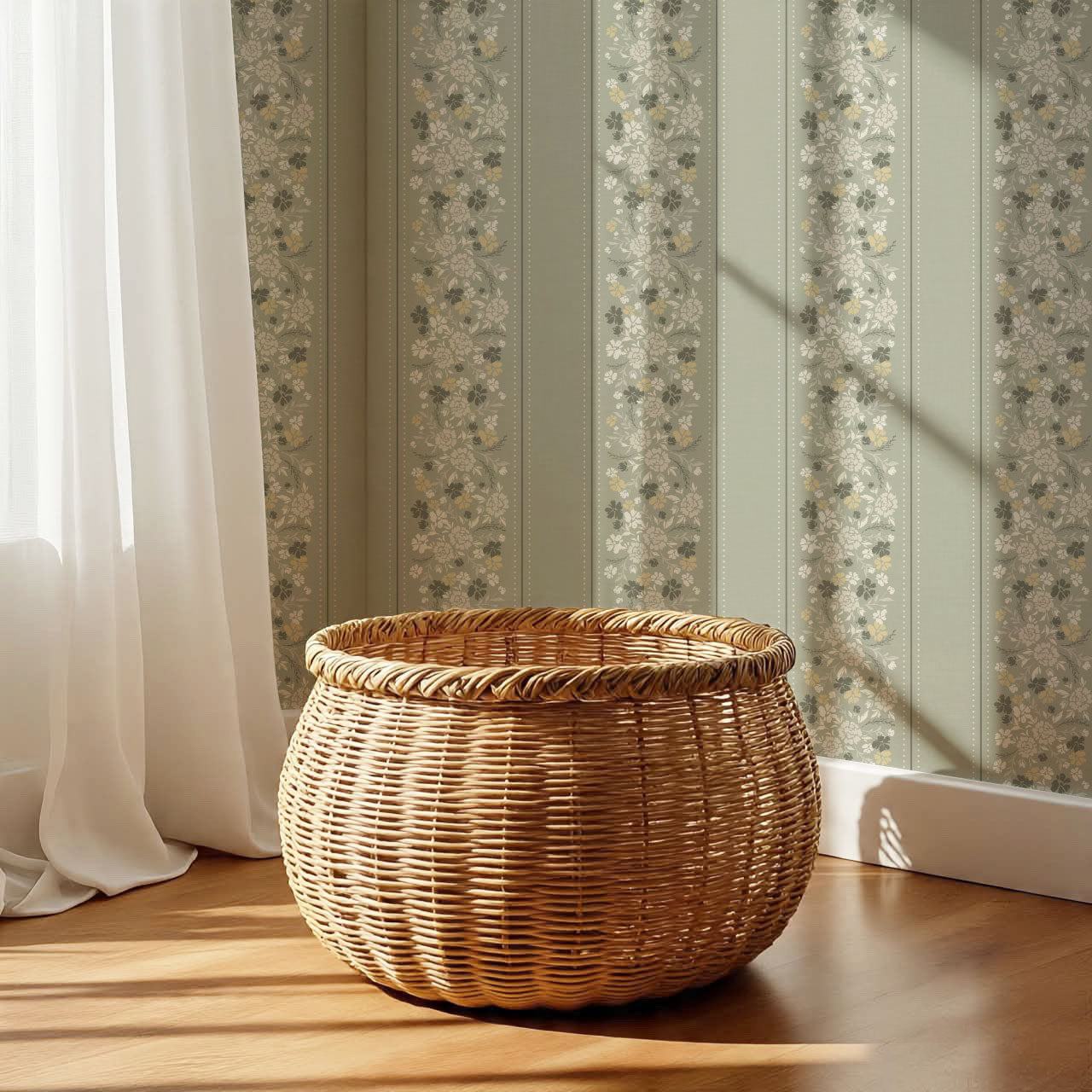 Emmeline Dotted Blooming Sage Vines Wallpaper