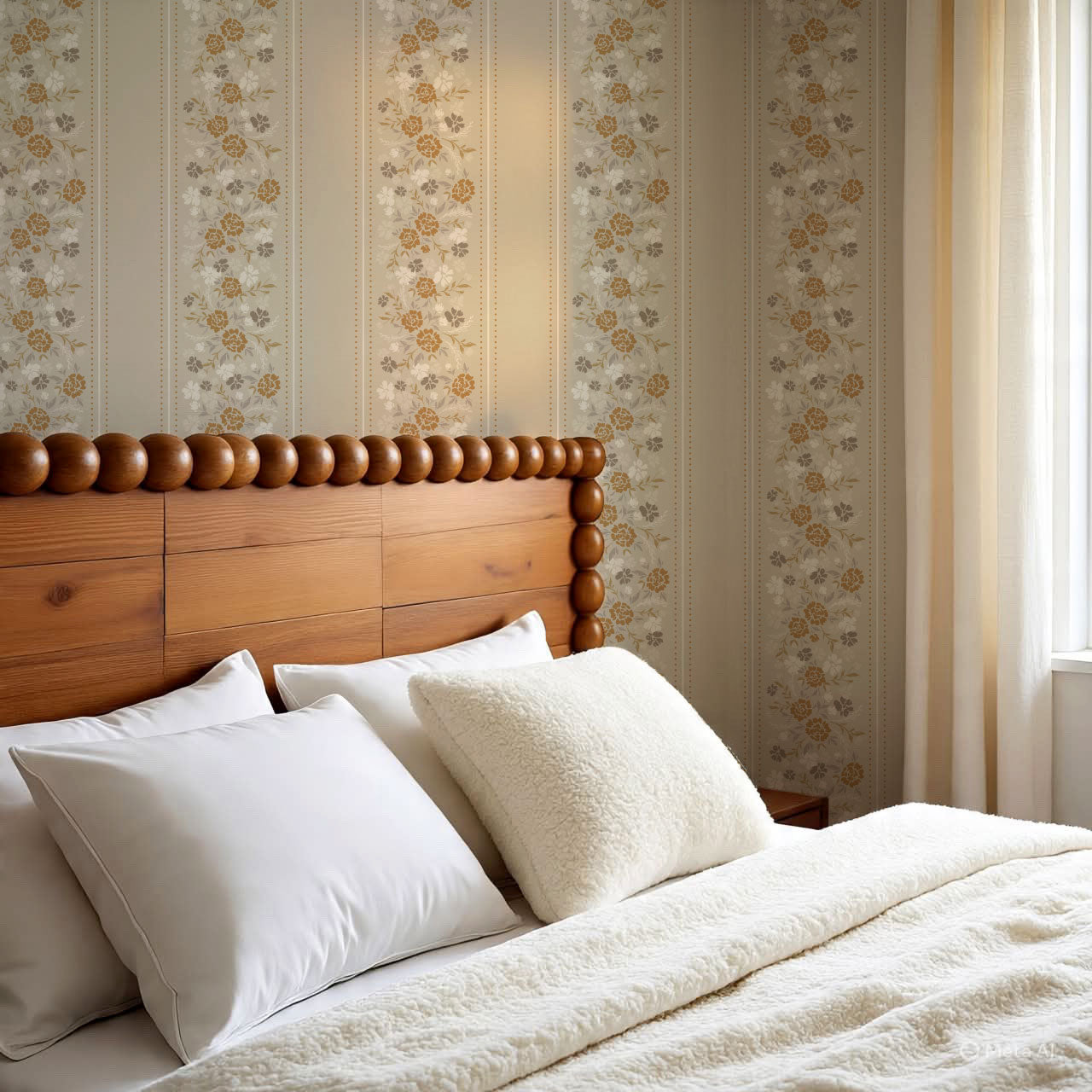 Emmeline Dotted Blooming Beige Vines Wallpaper