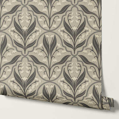 Enara Lily of the Valley Stone Gray Wallpaper