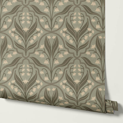 Enara Lily of the Valley Sage Stone Wallpaper