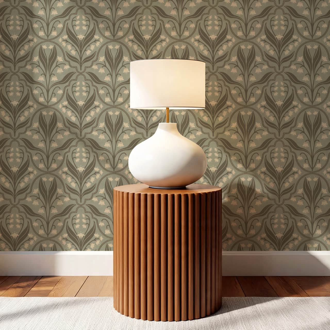 Enara Lily of the Valley Sage Stone Wallpaper