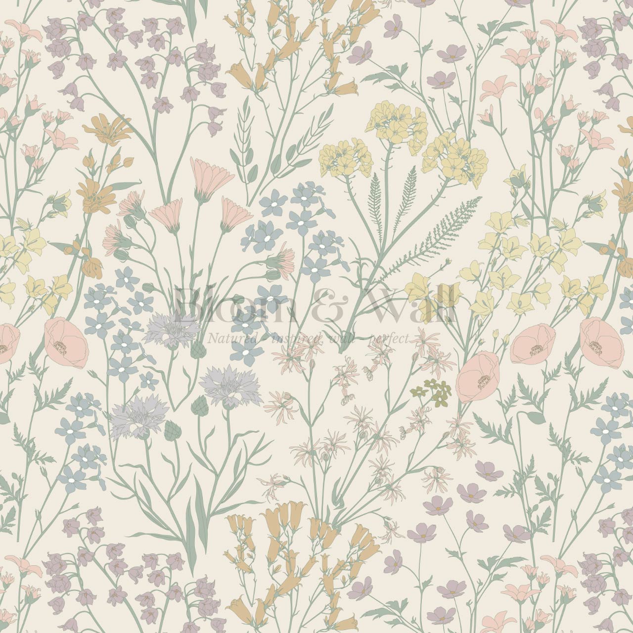 Ene Field Blooms Pastel Cream Wallpaper