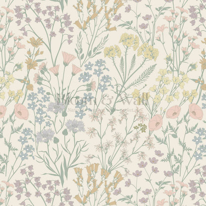 Ene Field Blooms Pastel Cream Wallpaper