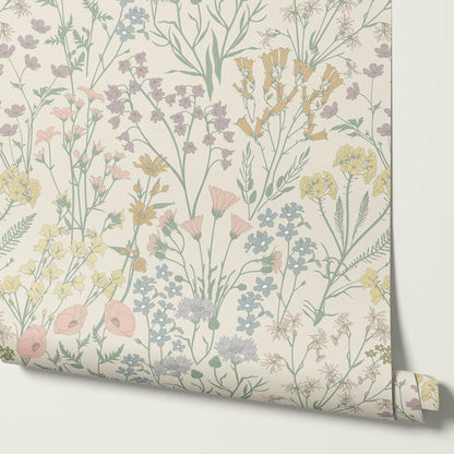 Ene Field Blooms Pastel Cream Wallpaper