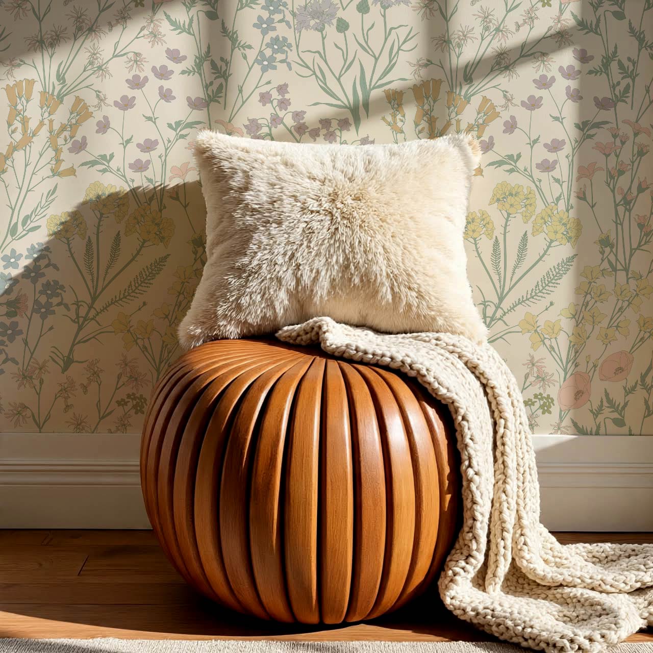 Ene Field Blooms Pastel Cream Wallpaper