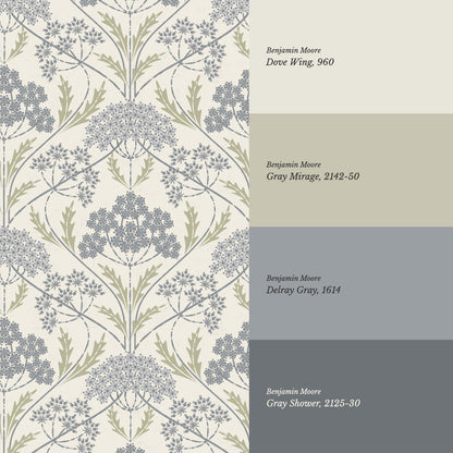 Eolia Vintage Botanical Damask Dove Wallpaper