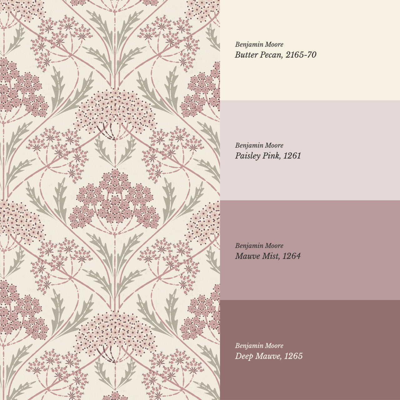 Eolia Vintage Botanical Damask Mauve Wallpaper