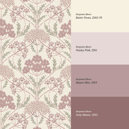 Eolia Vintage Botanical Damask Mauve Wallpaper