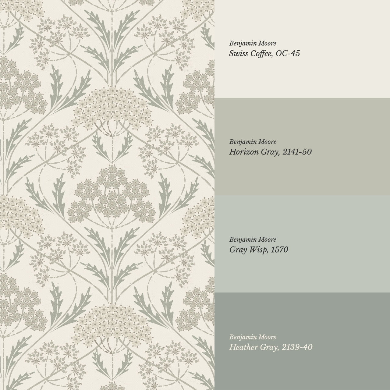 Eolia Vintage Botanical Damask Pale Sage Wallpaper
