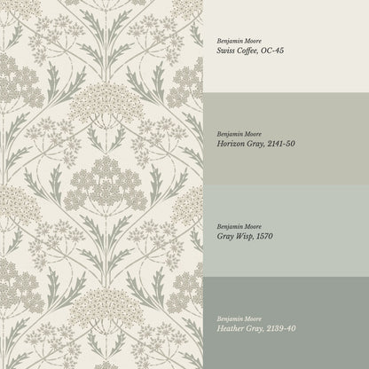 Eolia Vintage Botanical Damask Pale Sage Wallpaper