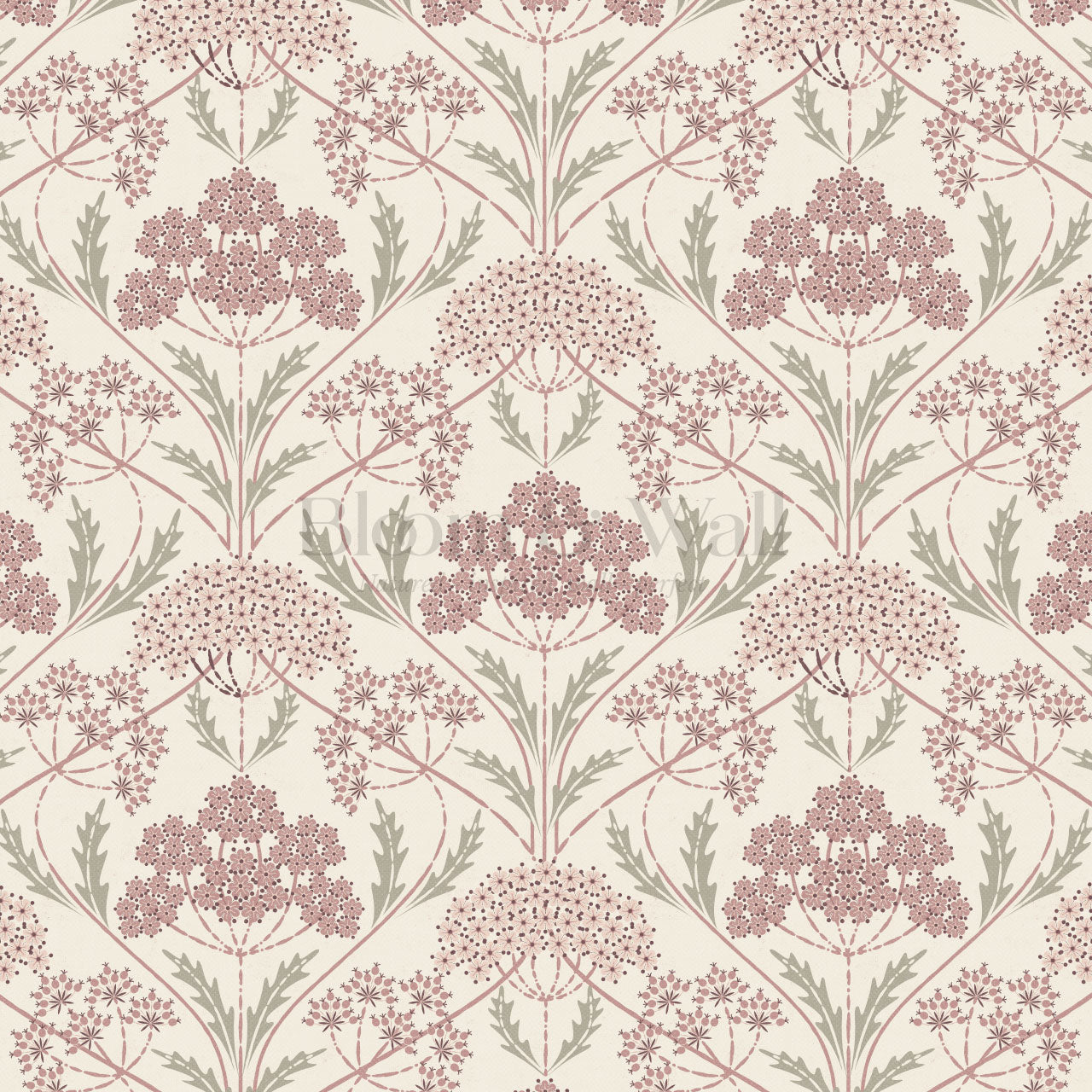 Eolia Vintage Botanical Damask Mauve Wallpaper