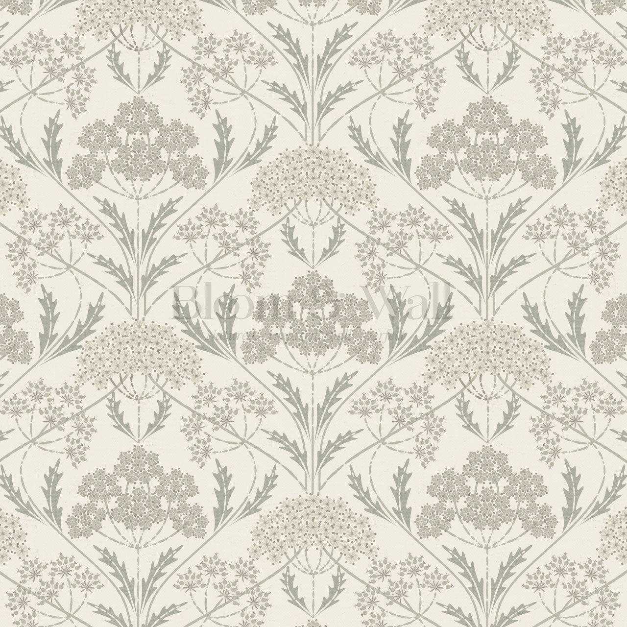 Eolia Vintage Botanical Damask Pale Sage Wallpaper