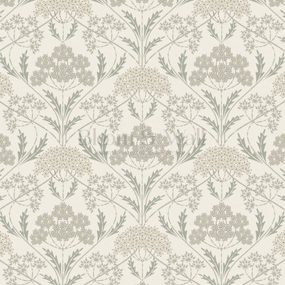Eolia Vintage Botanical Damask Pale Sage Wallpaper