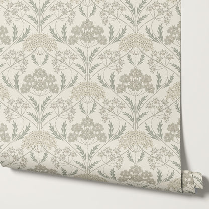 Eolia Vintage Botanical Damask Pale Sage Wallpaper