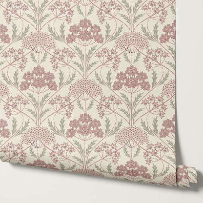 Eolia Vintage Botanical Damask Mauve Wallpaper