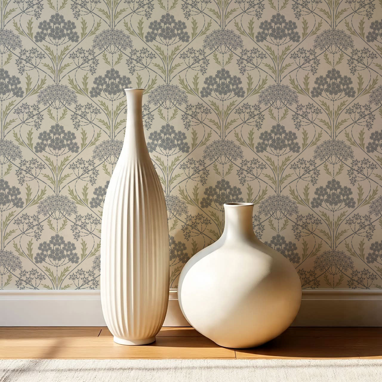 Eolia Vintage Botanical Damask Dove Wallpaper