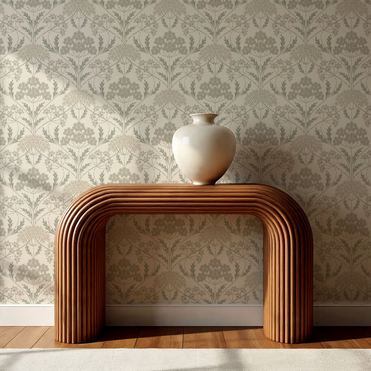 Eolia Vintage Botanical Damask Pale Sage Wallpaper