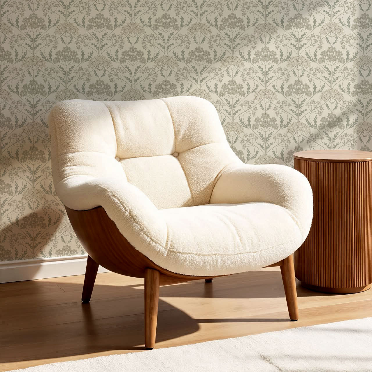 Eolia Vintage Botanical Damask Pale Sage Wallpaper