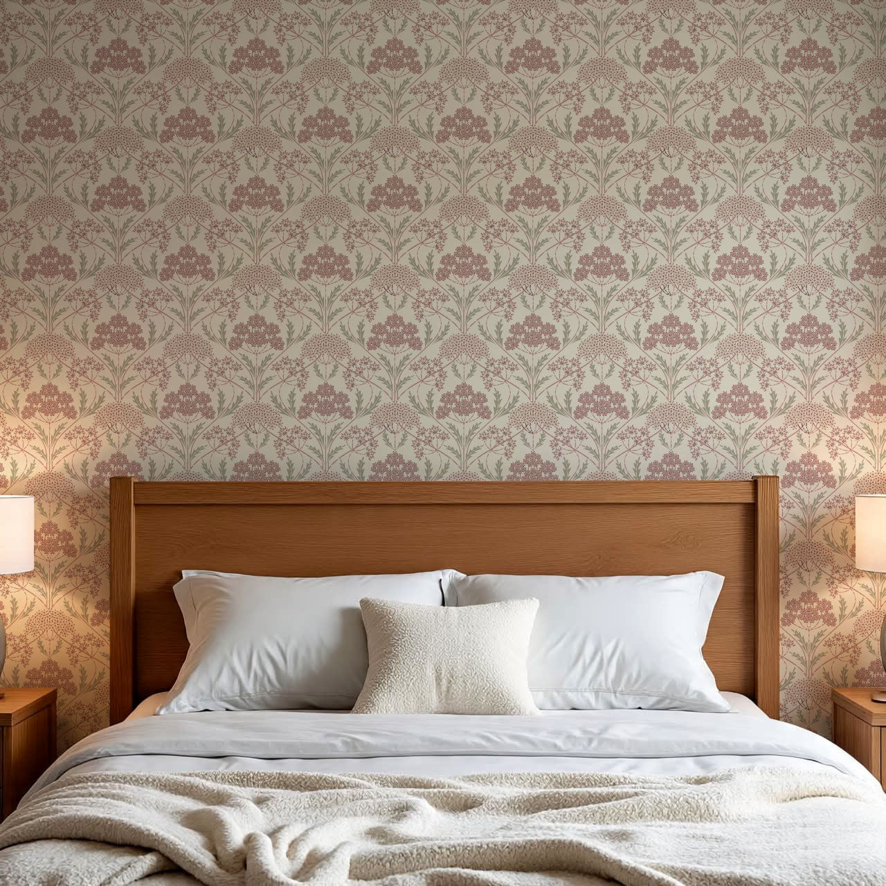 Eolia Vintage Botanical Damask Mauve Wallpaper