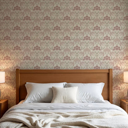 Eolia Vintage Botanical Damask Mauve Wallpaper