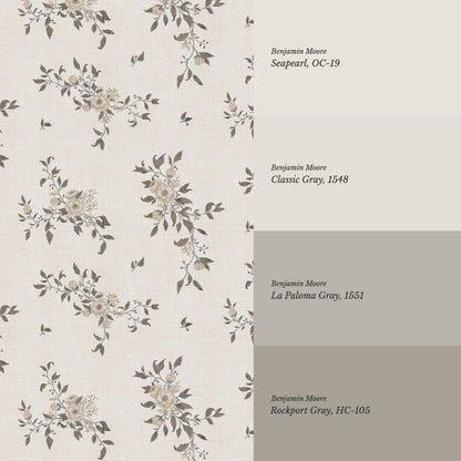 Ercilia Garden Heirloom Linen Taupe Dark Stone Wallpaper