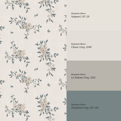 Ercilia Garden Heirloom Taupe Stone Slate Ocean Wallpaper