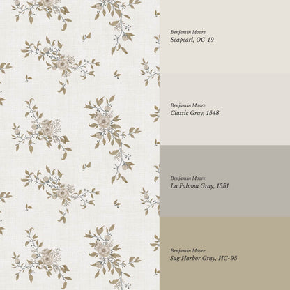 Ercilia Garden Heirloom Linen Taupe Olive Wallpaper
