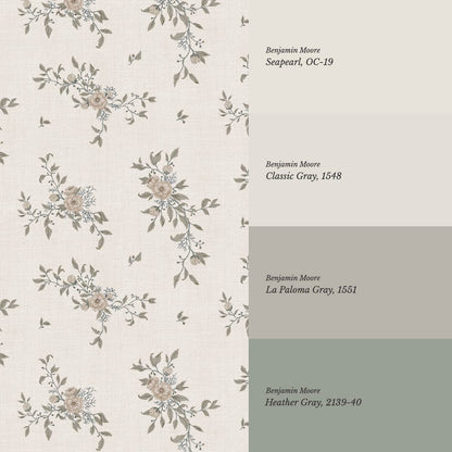Ercilia Garden Heirloom Neutral Linen Sage Wallpaper