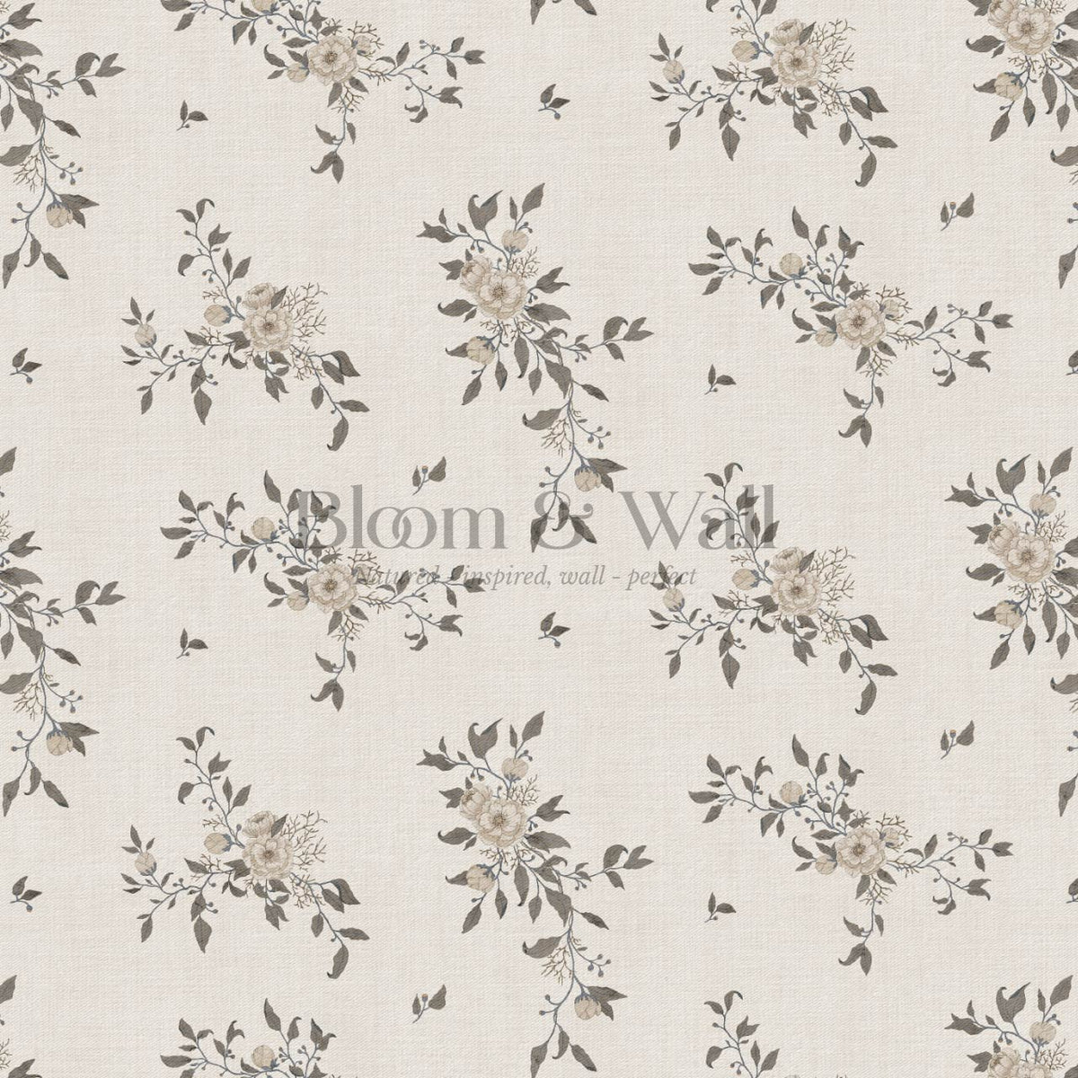 Ercilia Garden Heirloom Linen Taupe Dark Stone Wallpaper