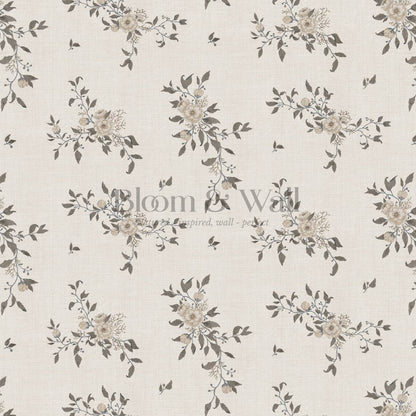 Ercilia Garden Heirloom Linen Taupe Dark Stone Wallpaper