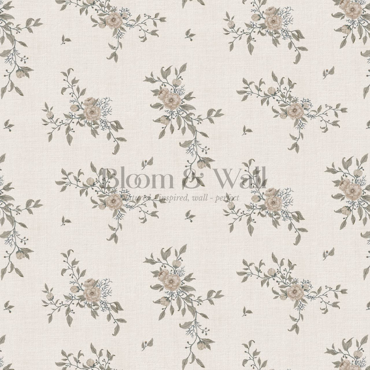 Ercilia Garden Heirloom Neutral Linen Sage Wallpaper