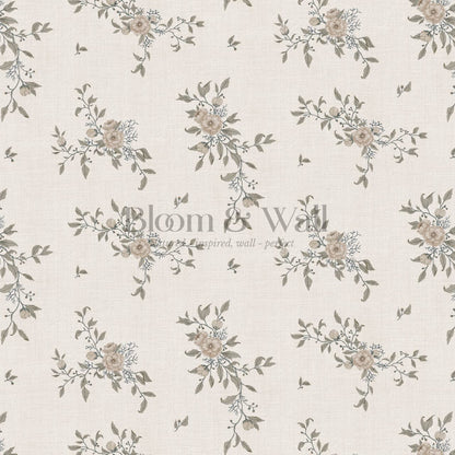 Ercilia Garden Heirloom Neutral Linen Sage Wallpaper