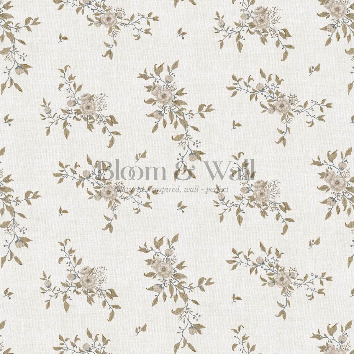 Ercilia Garden Heirloom Linen Taupe Olive Wallpaper