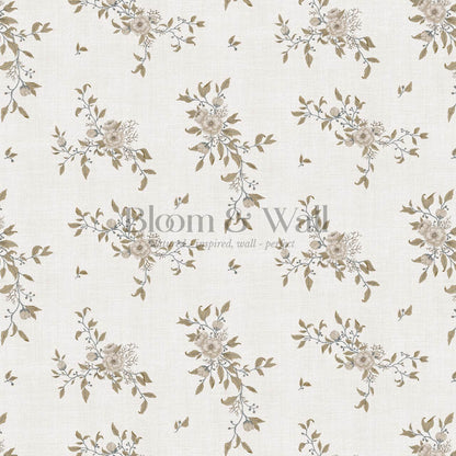 Ercilia Garden Heirloom Linen Taupe Olive Wallpaper