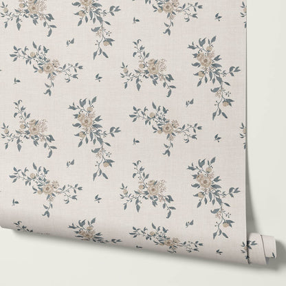 Ercilia Garden Heirloom Taupe Stone Slate Ocean Wallpaper