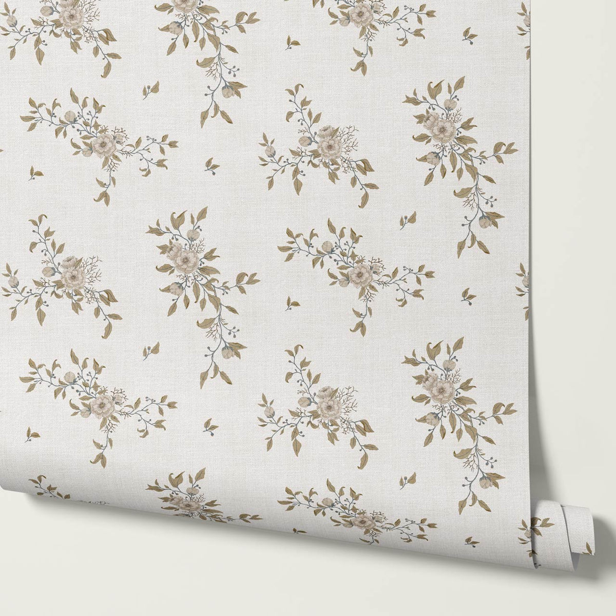 Ercilia Garden Heirloom Linen Taupe Olive Wallpaper