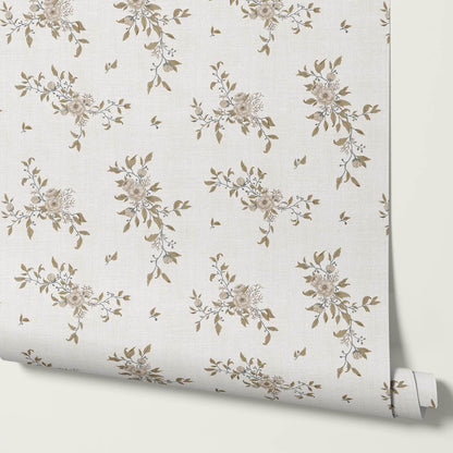 Ercilia Garden Heirloom Linen Taupe Olive Wallpaper