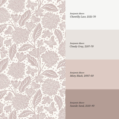 Erika Hydrangeas & Butterflies Mauve Cream Wallpaper