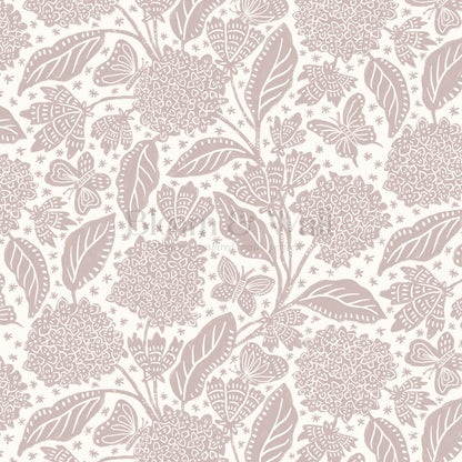 Erika Hydrangeas & Butterflies Mauve Cream Wallpaper