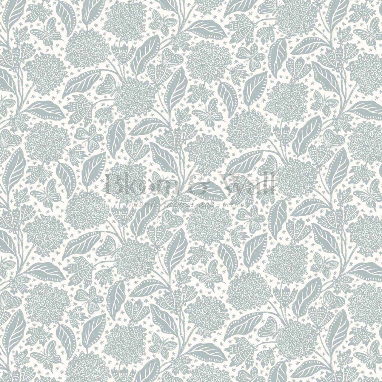 Erika Hydrangeas & Butterflies Sea Glass Cream Wallpaper