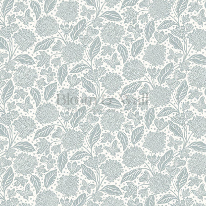 Erika Hydrangeas & Butterflies Sea Glass Cream Wallpaper