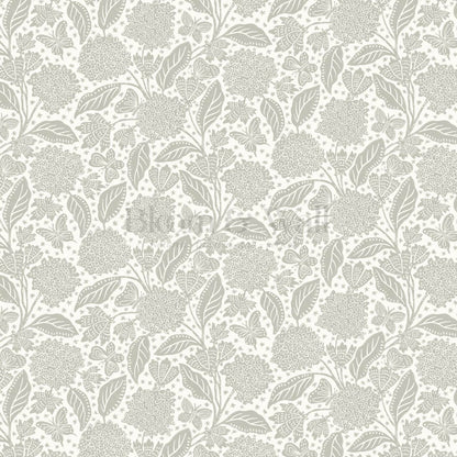 Erika Hydrangeas & Butterflies Pale Olive Cream Wallpaper