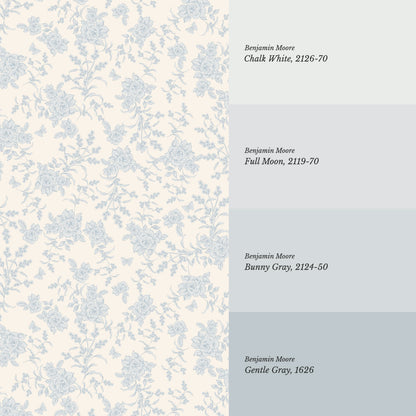 Esmeralda Rose Toile Cream Blue Wallpaper
