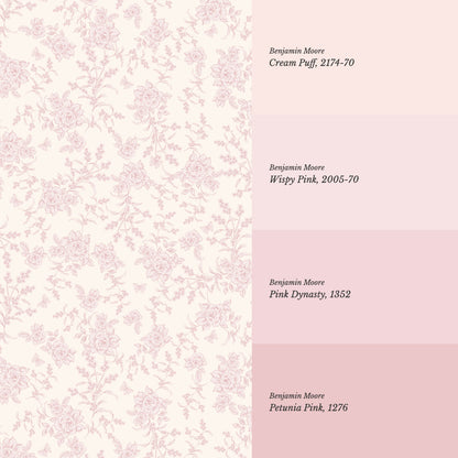 Esmeralda Rose Toile Pink Wallpaper